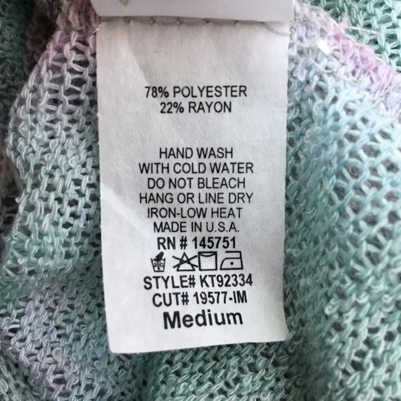 FANTASTIC FAWN Sweater Loose Knit Tie Dye Boho Pastel 3/4 Sleeve Size Medium - Picture 7 of 12